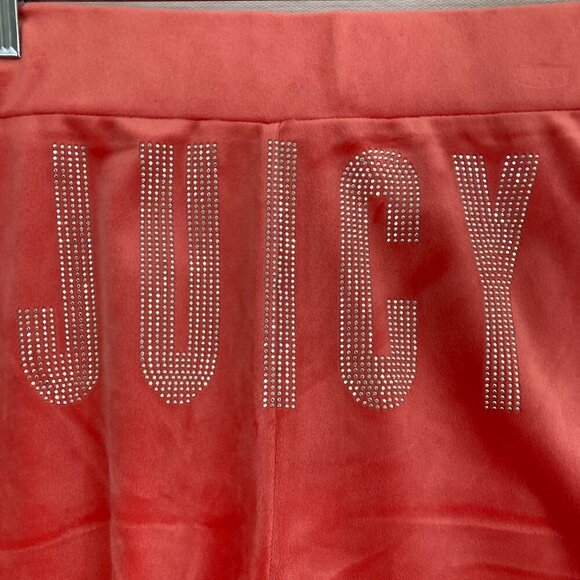 New Juicy Couture Coral Velvet Velour Stretch Pull-on Beaded Shorts Large - Picture 9 of 11